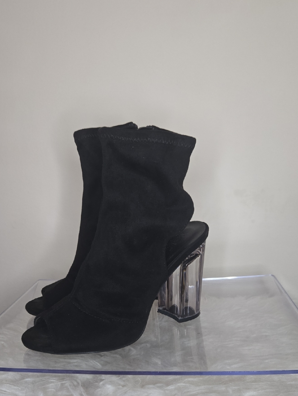 Charlotte Russe Black Open-Toe Clear Block Heel Booties